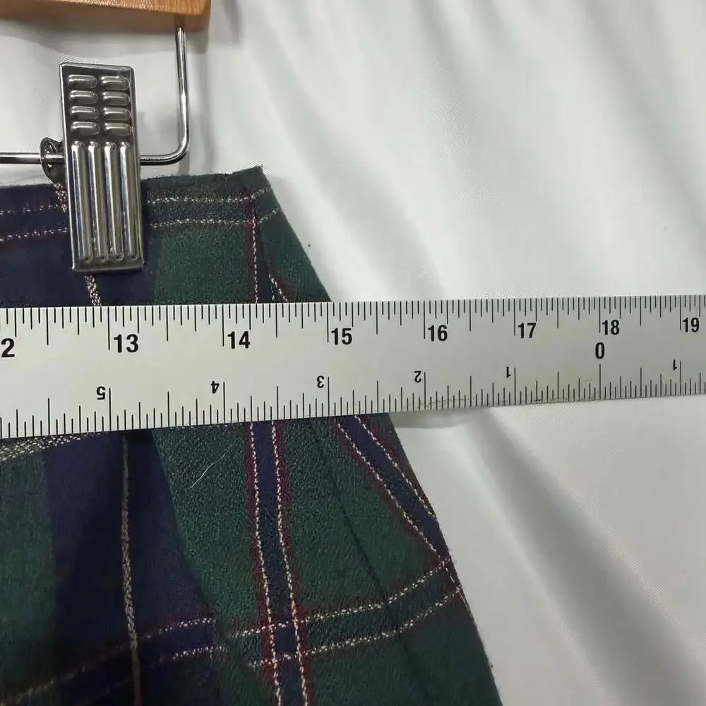 Christy Girl Green Plaid Polyester Pencil Mini Skirt Size 12 Vintage